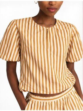 AYR Gold & White Striped Puff Sleeve Blouse - M